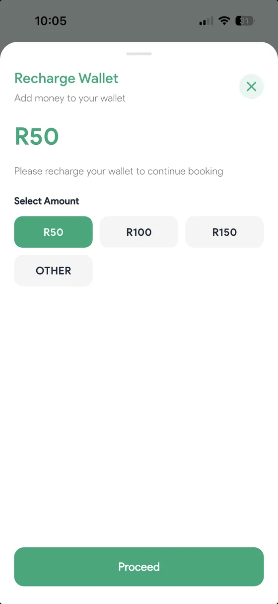 Recharging the in-app wallet